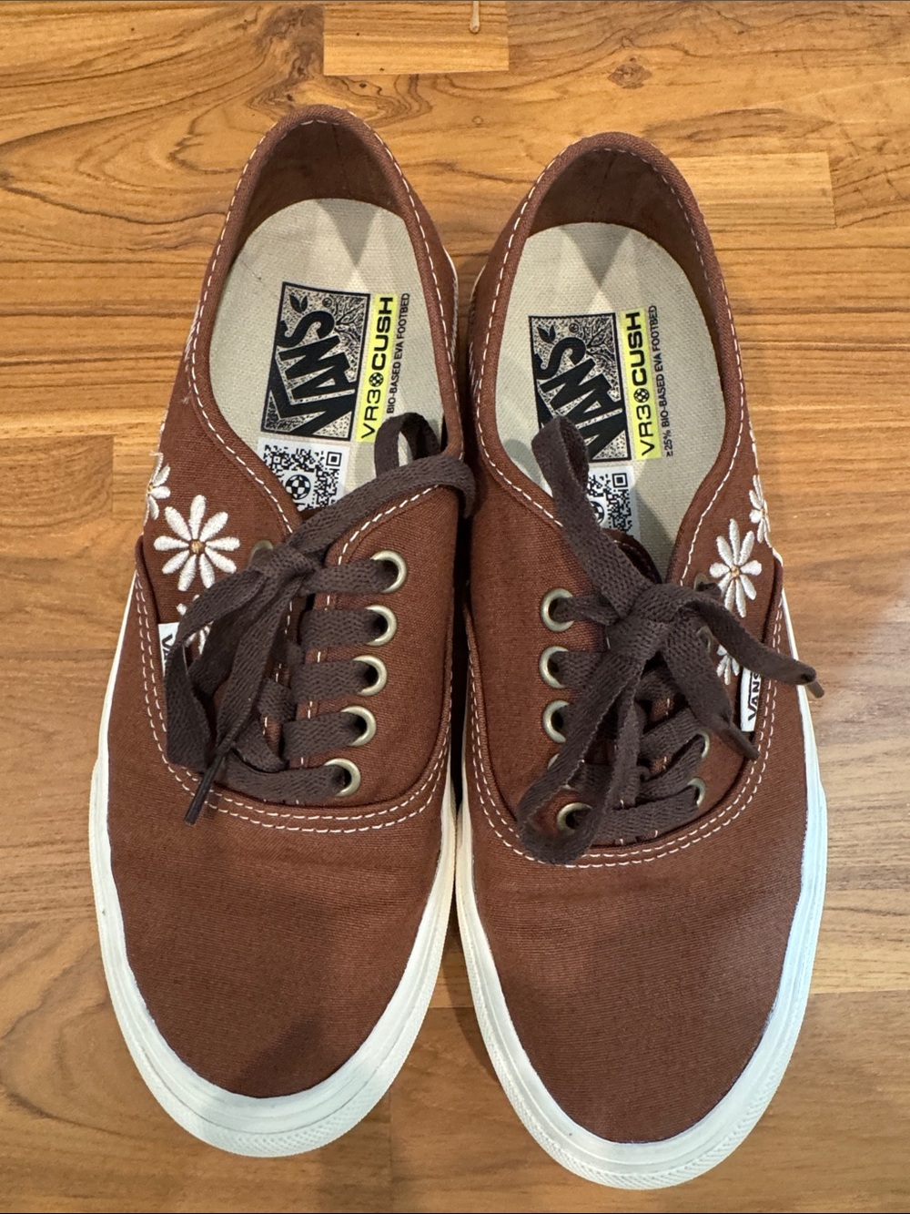 Vans Brown Canvas Lace-Up Sneakers with White Daisy Embroidery